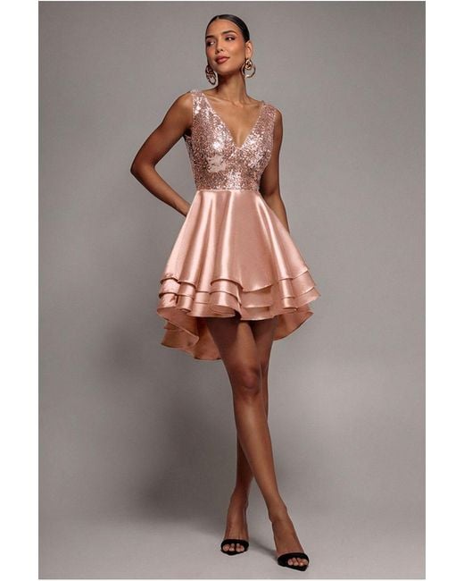 Goddiva Multicolor Multilayered Sequin And Satin Skater Mini