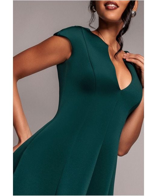 Goddiva Green Cap Sleeve Plunging V Neckline A Line Midi Dress