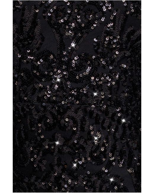 Goddiva Black Embellished Sequin Bishop Sleeve Maxi Dress