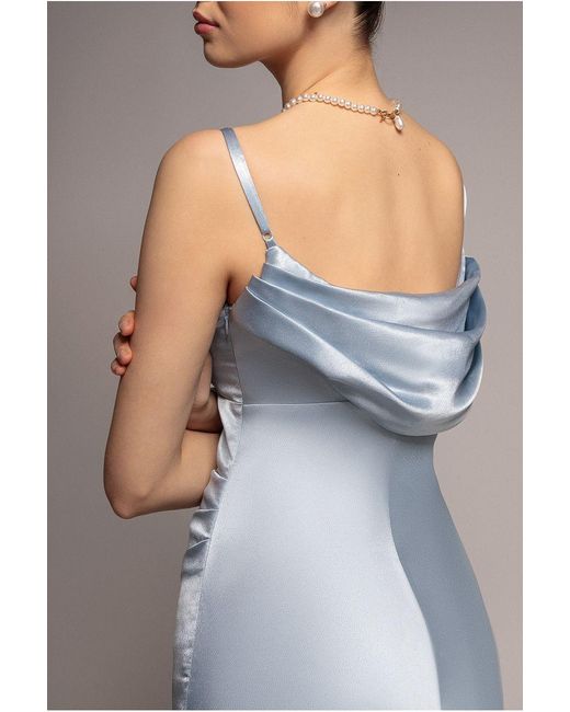 Goddiva Blue Cowl Back Satin Maxi Dress