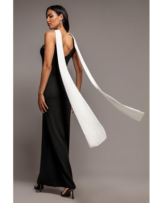 Goddiva Multicolor Contrast Crepe Halterneck Maxi Dress With Sash