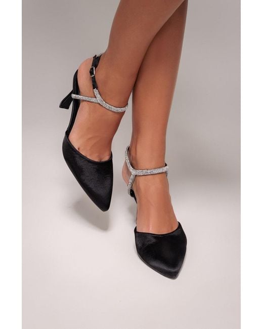 Goddiva Brown Diamante Embellished Satin Slingback Court Heels