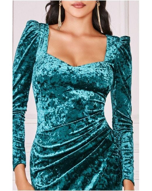 Goddiva Blue Flared Hem Ice Velvet Midi