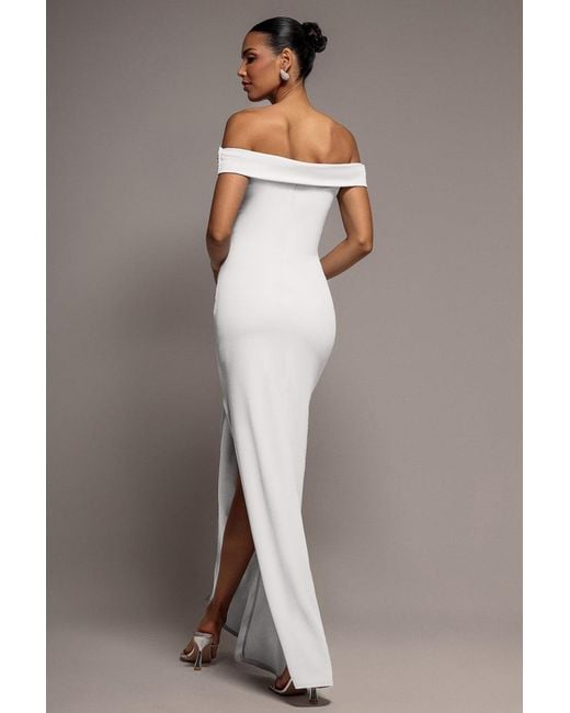 Goddiva Gray Off The Shoulder Maxi Dress With Split