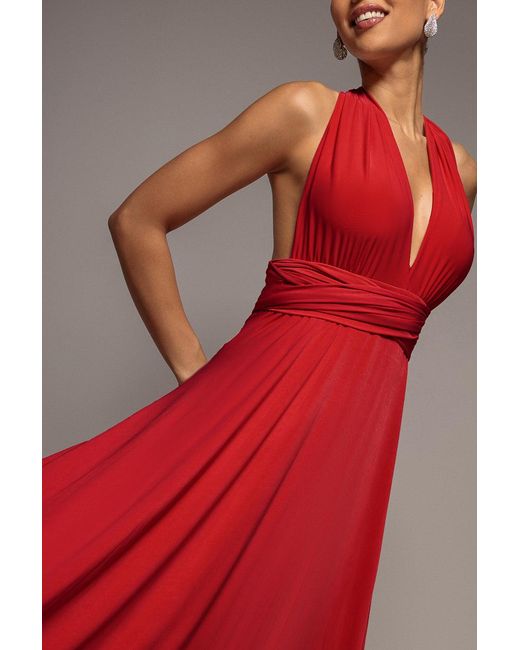Goddiva Red Multiway Tie-Up Maxi Dress