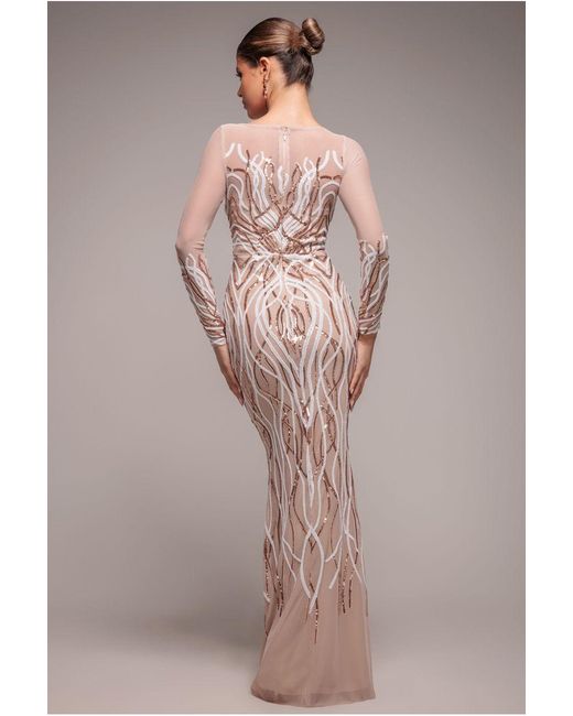 Goddiva Pink Long Sleeve Sequin Flame Maxi