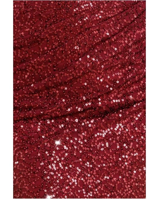 Goddiva Red Sequin Cowl One Shoulder Midi Dress