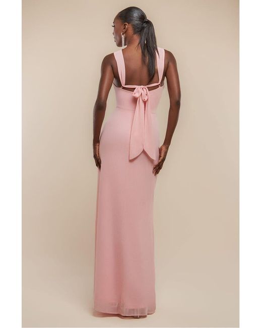 Goddiva Pink Halterneck Thigh Split Chiffon Maxi Dress