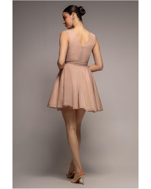 Goddiva Natural Cross Over Sleeveless Mini Skater Dress