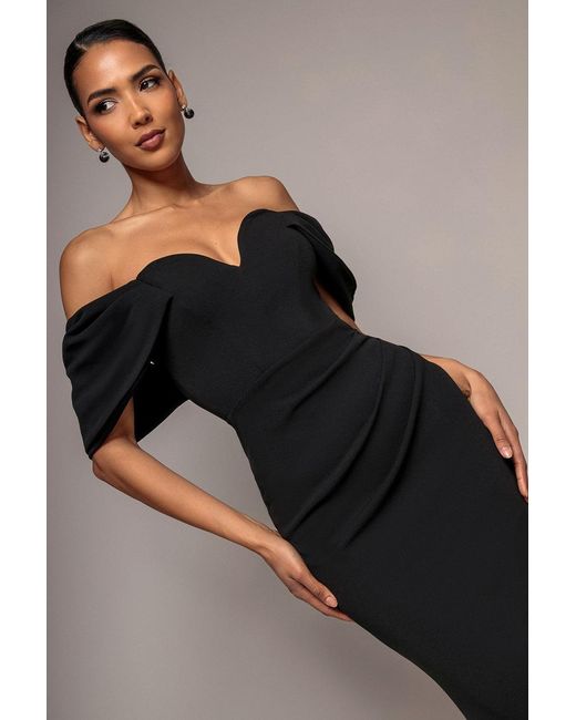 Goddiva Blue Off The Shoulder Draped Sleeve Maxi Dress
