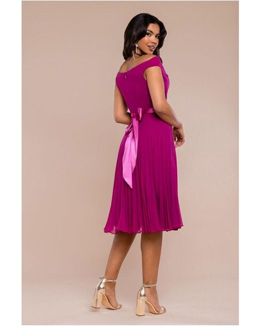 Goddiva Pink Cowl Neck Pleated A-Line Chiffon Midi Dress
