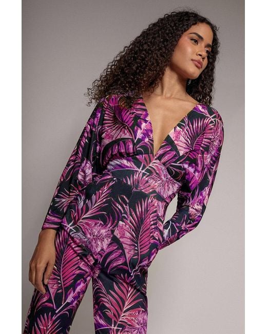 Goddiva Pink Tropical Print Jumpsuit
