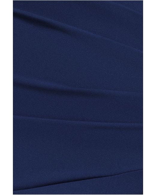 Goddiva Blue Scuba Crepe Off Shoulder Front Split Maxi Dress