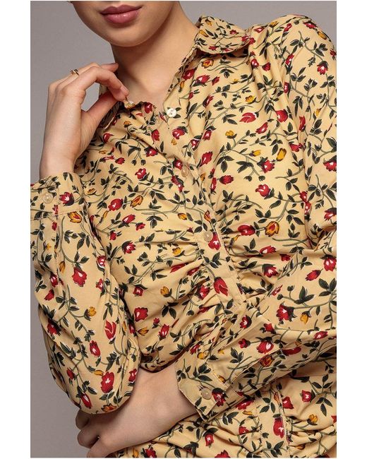 City Goddess Natural Floral Print Shirt Dress
