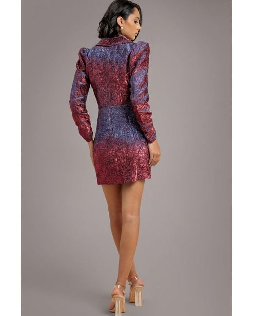 Goddiva Red Iridescent Foil Print Blazer Mini Dress