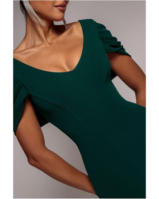 Goddiva Multicolor V Neck Cowl Back Pleated Sleeve Scuba Maxi Dress