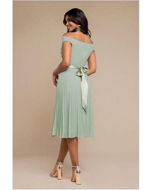 Goddiva Green Cowl Neck Pleated A-Line Chiffon Midi Dress