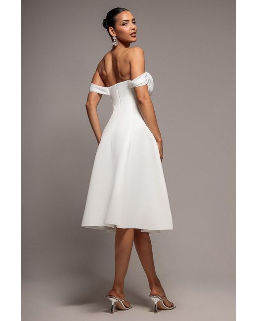 Goddiva Natural Sparkle Chiffon Cowl Bardot Skater Midi Dress