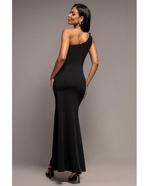 Goddiva Blue One Shoulder Pleated Fan Maxi