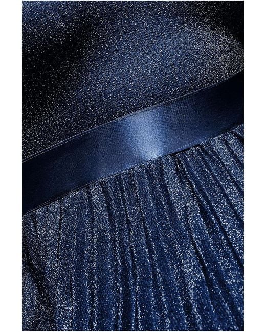 Goddiva Blue Bardot Pleated Skirt Maxi Dress
