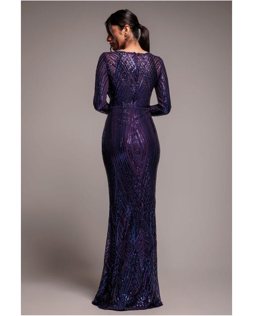 Goddiva Purple Two Toned V Neck Sequin Maxi