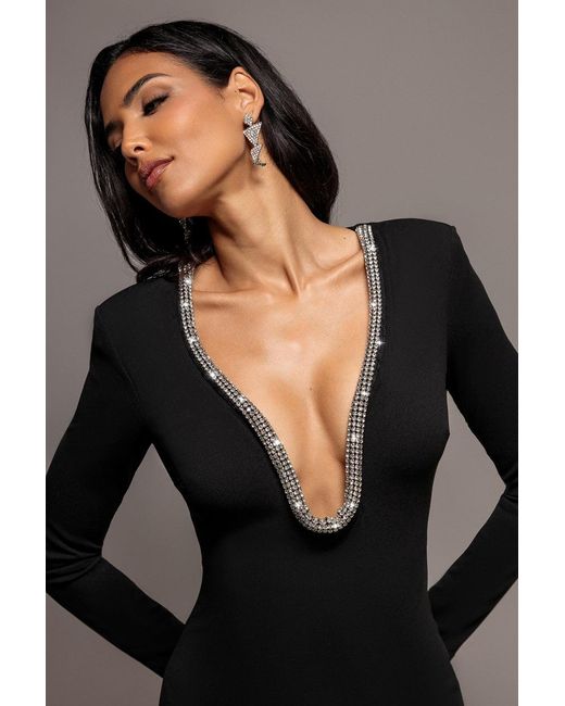 Goddiva Blue Diamante Embellished Neck Bodycon Maxi Dress