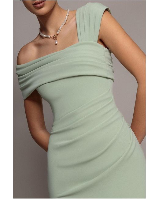 Goddiva Gray One Shoulder Asymmetric Scuba Crepe Maxi Dress