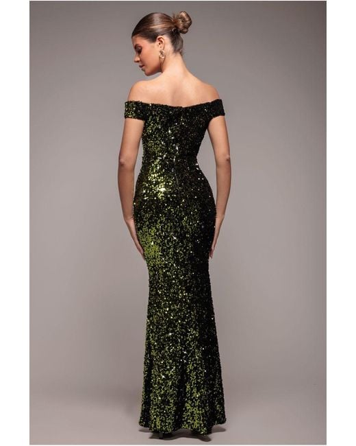 Goddiva Sequin Velvet Bardot Evening Maxi Dress in Green | Lyst UK Goddiva Sequin Velvet Bardot Evening Maxi Dress in Green | Lyst UK