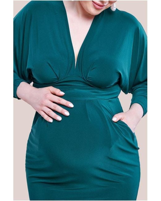 Goddiva Blue Maternity Batwing Sleeve Midi Dress