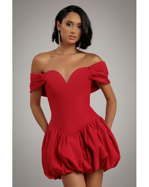 Goddiva Red Bardot Babydoll Corset Mini Dress
