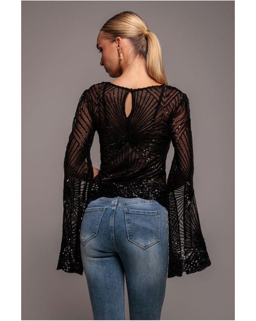 Goddiva Brown Sequin Starburst Cape Sleeve Top