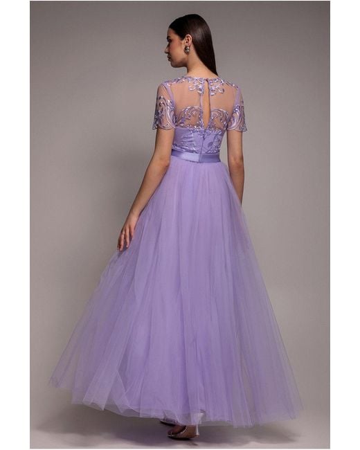 Goddiva Purple Embroidered Mesh Maxi Dress