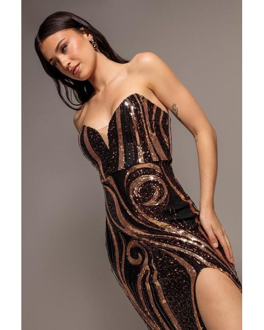 Goddiva Multicolor Strapless Multi Sequin Maxi Dress