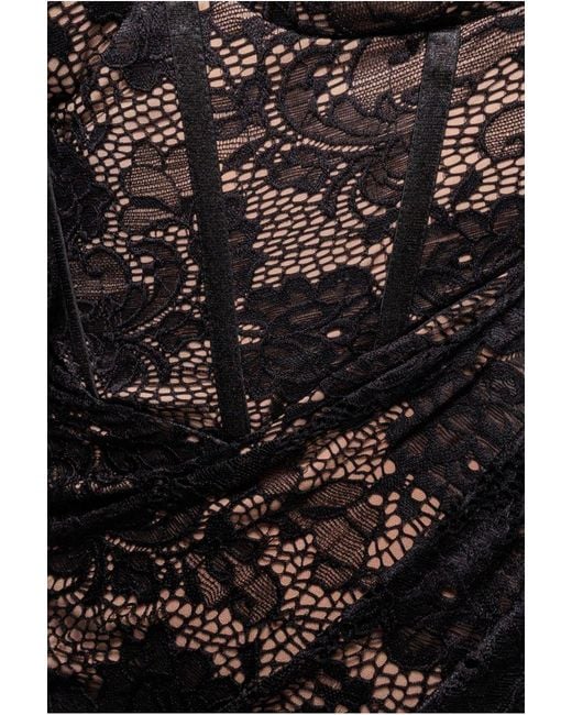 Goddiva Black Scalloped Lace Corset Bodice Midi Dress