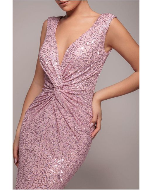 Goddiva Pink Twisted Front Sequin Maxi Dress