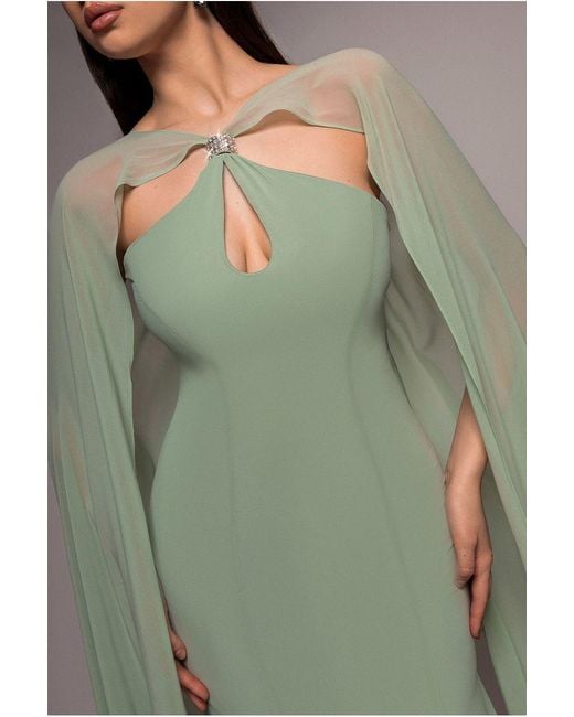 Goddiva Green Multiway Cape Chiffon With Embellished Trim Maxi Dress