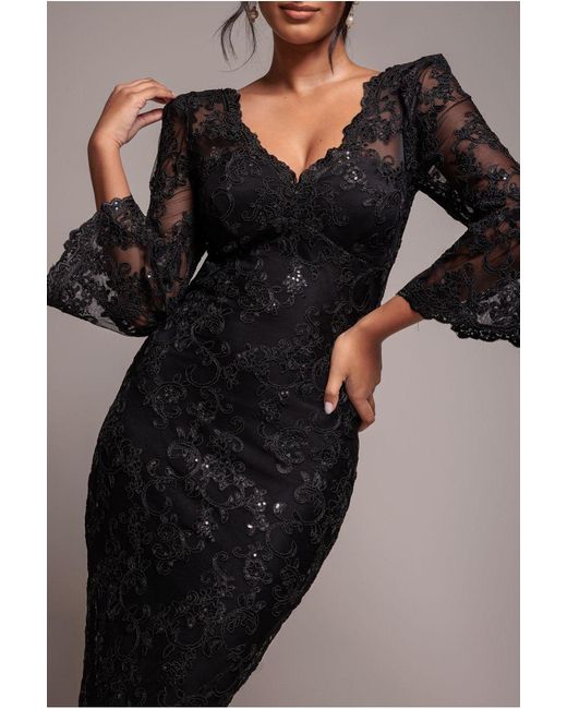 Goddiva Black Scallop Lace Midi