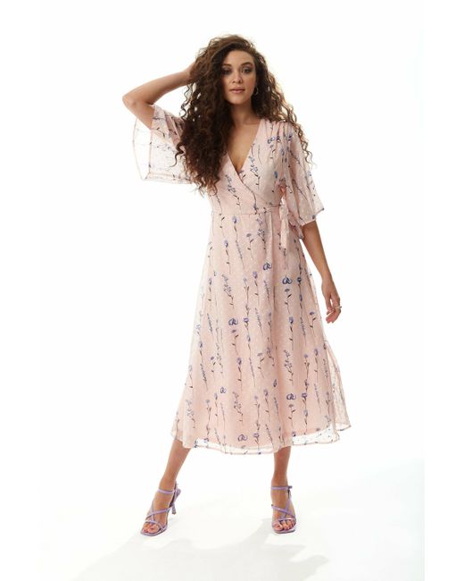 Liquorish Synthetic Floral Print Midi Wrap Dress In In Pink Lyst