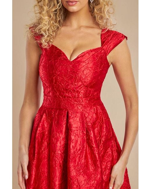 Goddiva Red Crushed Satin Sleeveless A Line Midi Dress