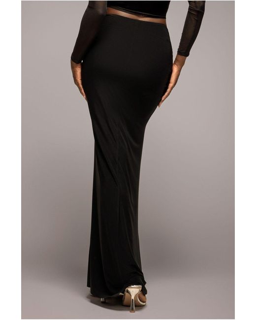 Goddiva Black Super Split Front Drawstring Maxi Skirt