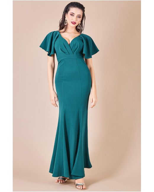 Goddiva Flared Sleeve Front Wrap Maxi Dress in Blue Lyst