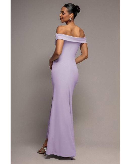 Goddiva Purple Off The Shoulder Maxi Dress With Split