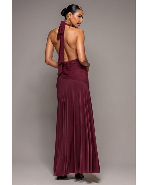 Goddiva Purple Halter Neck Empire Waist Gathered Maxi Dress