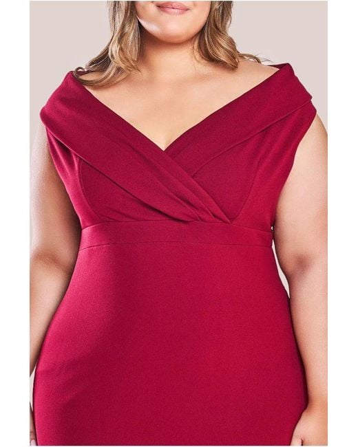 Goddiva Red Front Wrap Off The Shoulder Maxi Dress
