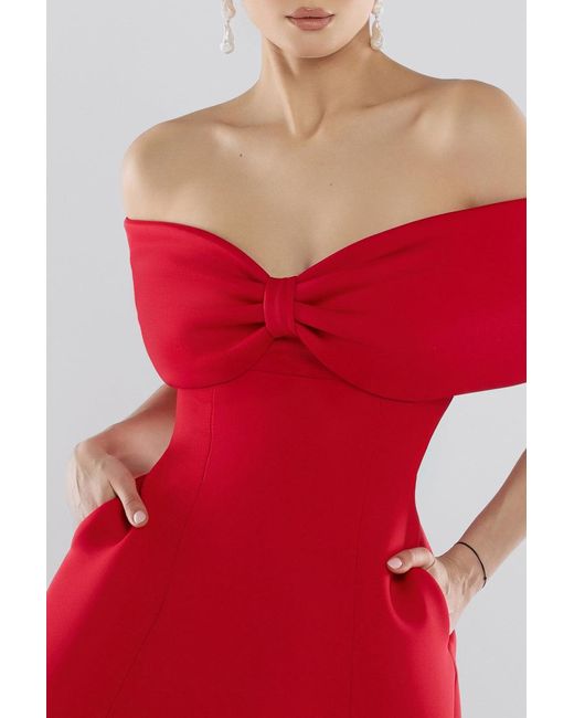 Goddiva Red Bow Off The Shoulder A Line Midi Dress