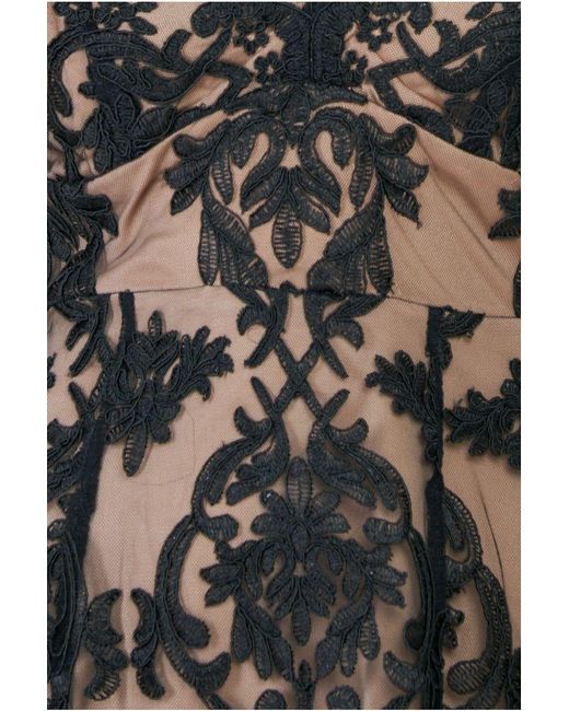 Goddiva Black Scalloped Lace Dipped Hem Midi Dress