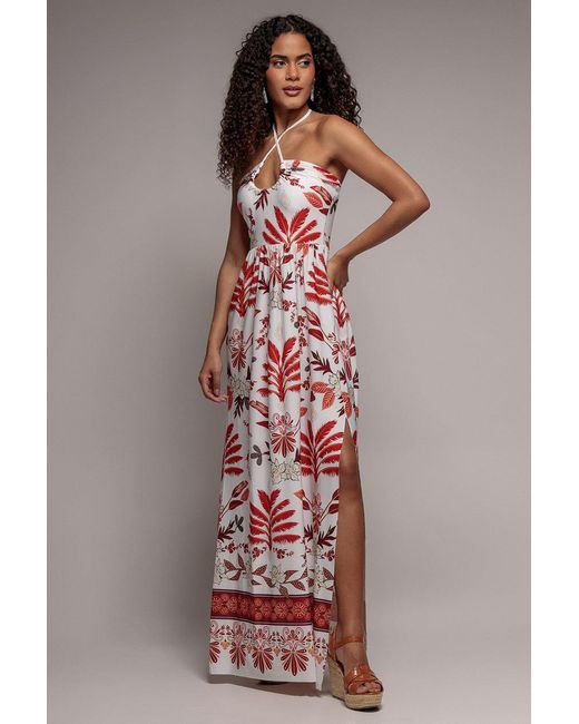 Goddiva Red Printed Tie Back Maxi