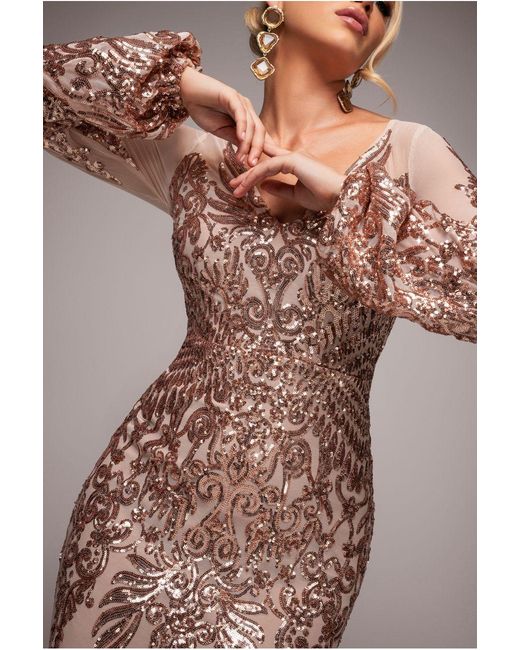 Goddiva Multicolor Embellished Sequin Bishop Sleeve Maxi Dress