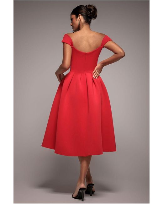 Goddiva Red Scuba Foam Skater Midi Dress