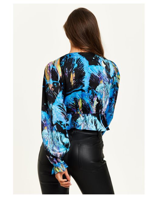 Liquorish Abstract Print Top in Blue